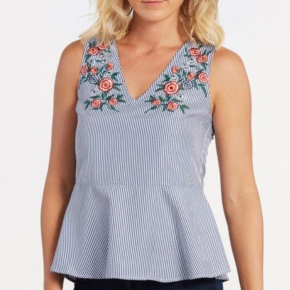 Skies Are Blue Tops - Skies Are Blue Embroidered Stripe Tank